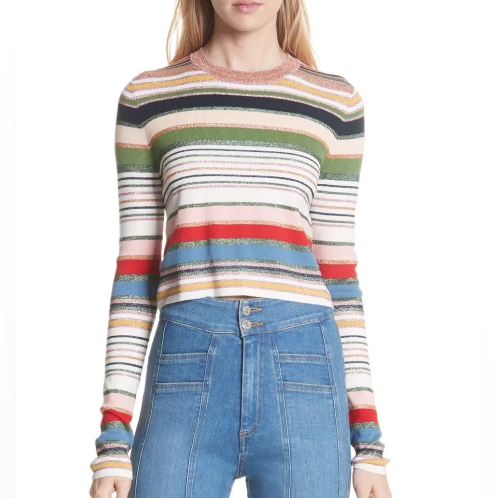 Veronica Beard Palmas Striped Multicolor Long-Sleeve Knit Top Sweater Size XS